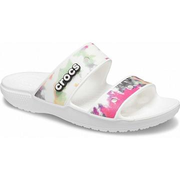 Sandalias Crocs Classic Tie-Dye Graphic Mujer Blancos | Mexico 0539LISH